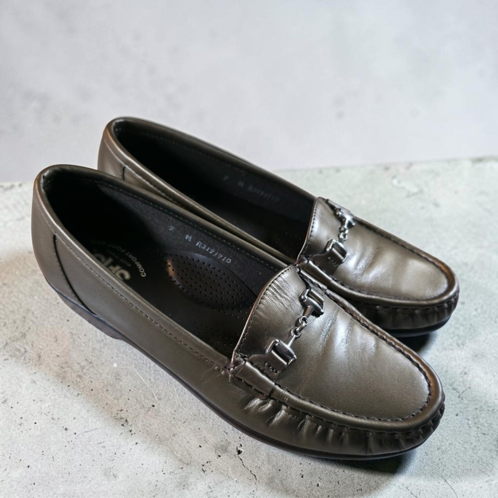Womens SAS Metro Bronze  Leather Comfort Foot Bed Loafers Size 7 Made In USA New